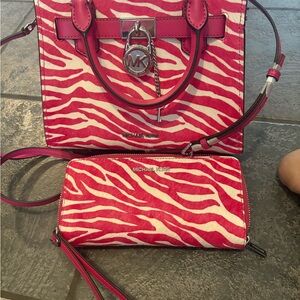 Michael Kors Fuchsia Zebra Print Satchel and Wallet